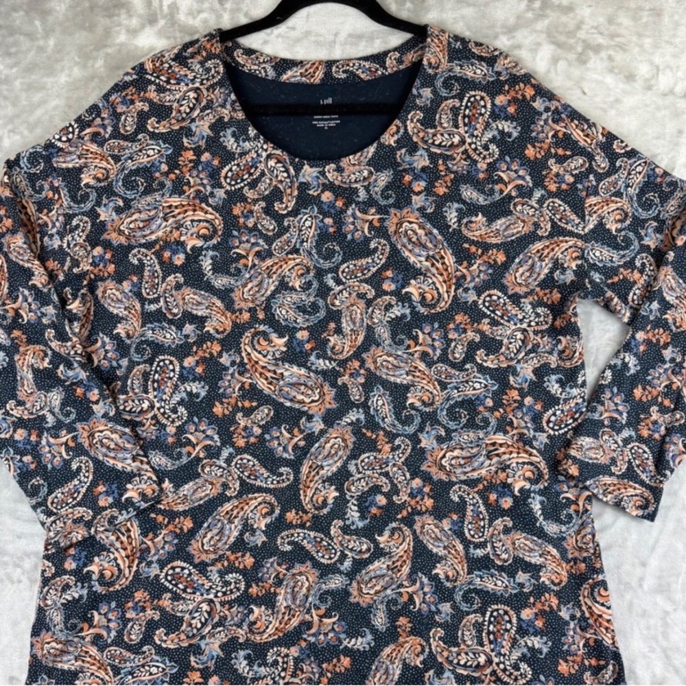 Paisley Long Sleeve Top in Navy and Orange